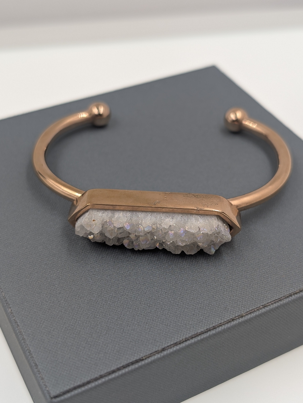 Kinsley Armelle White Druzy Quartz Bar Open Cuff Bracelet — SKU 0226